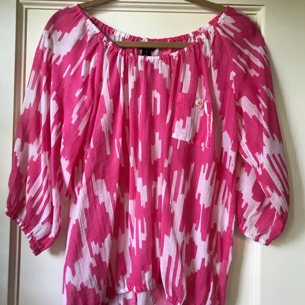 J. Crew ikat peasant top in pink and white